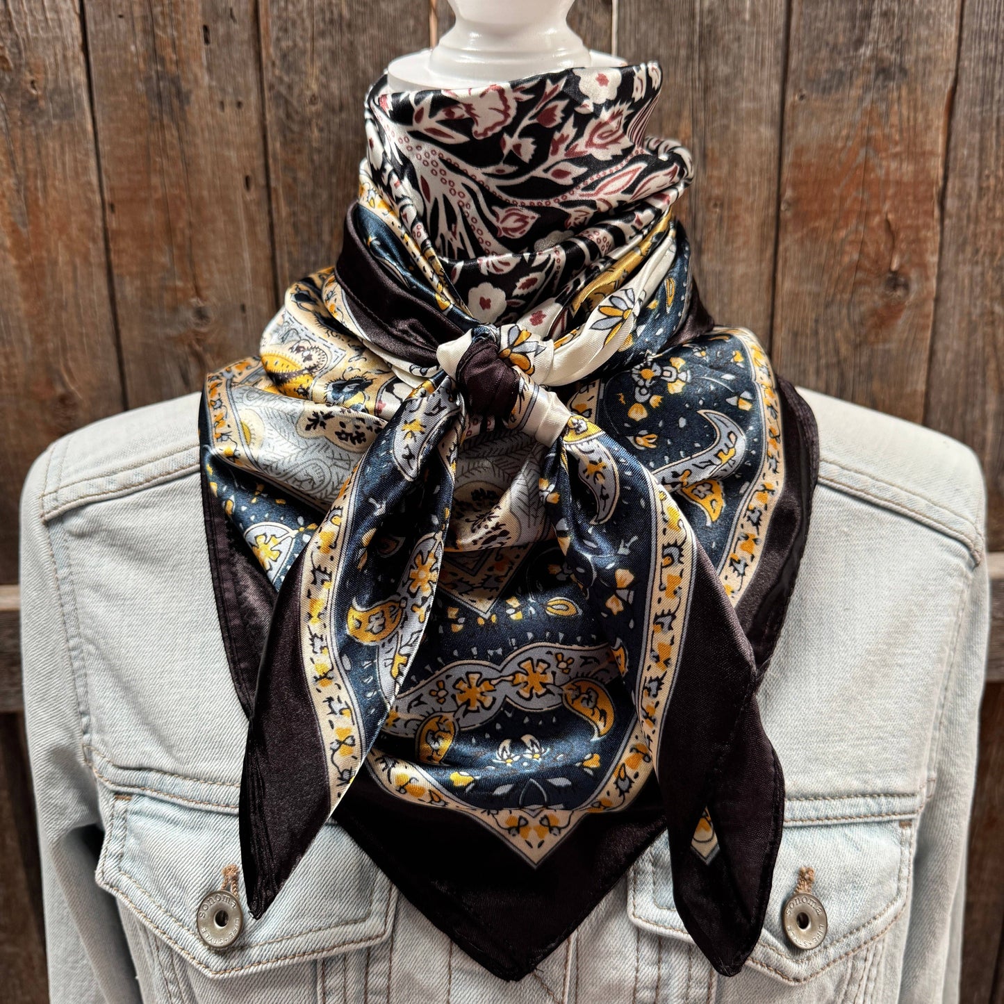 Wild Rag Black, Blue and Gold Floral 35X35"