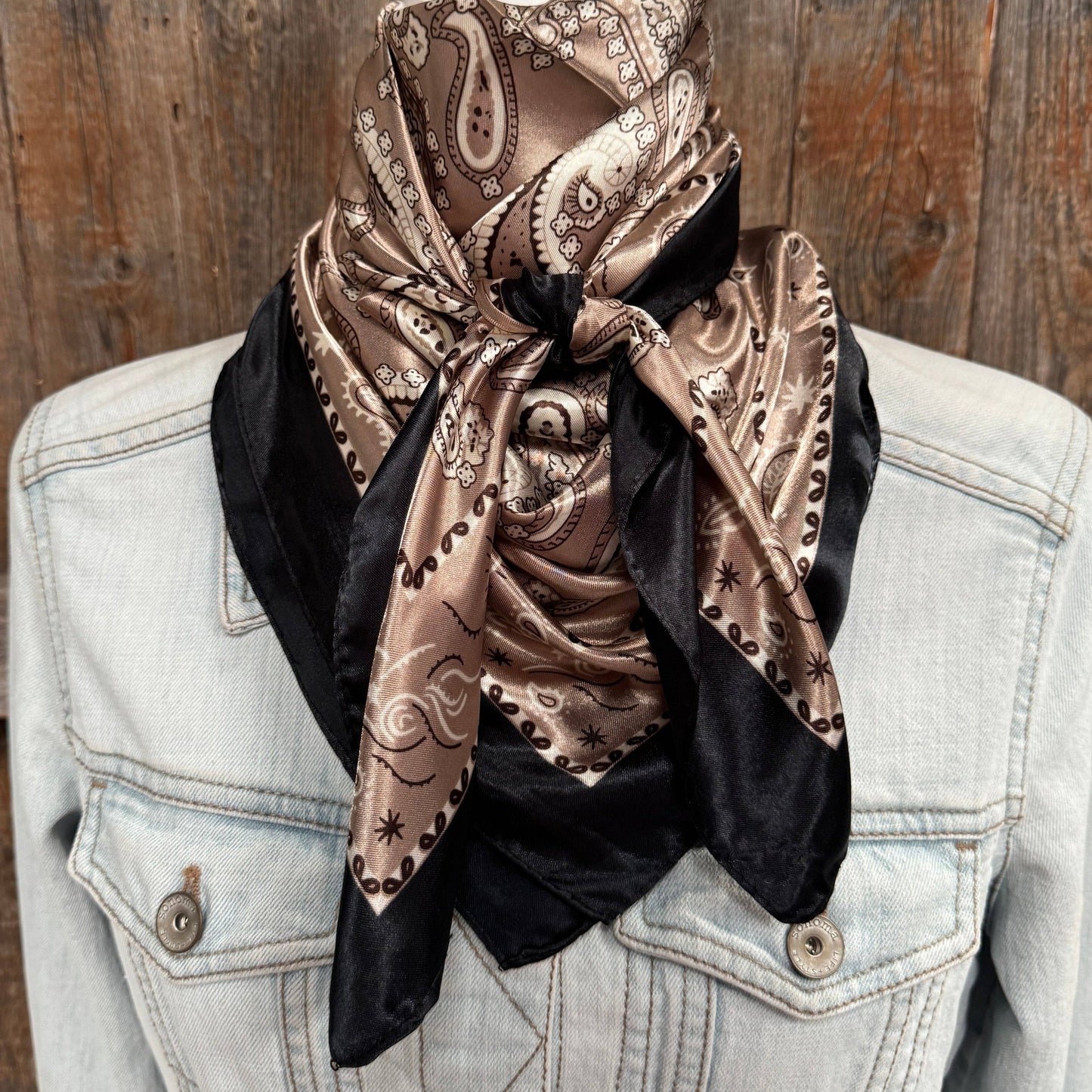 Wild Rag Black and Tan Floral Paisley 35X35"