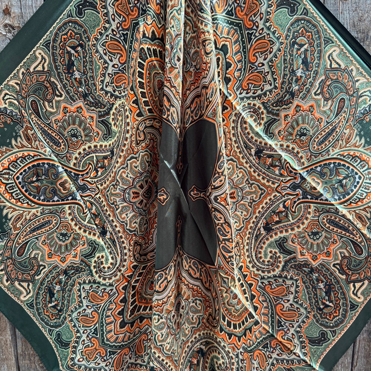 Wild Rag Olive Green and Orange Paisley 35X35"
