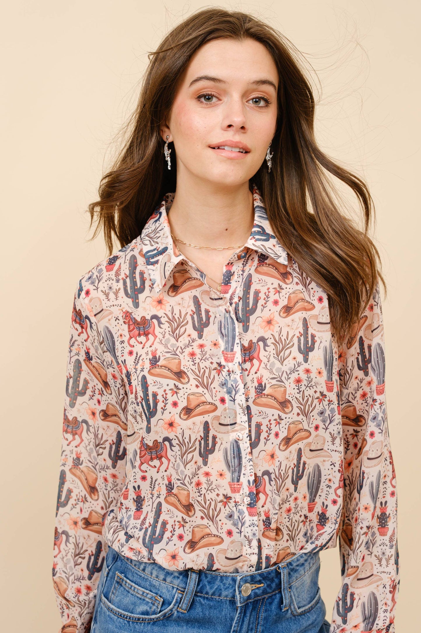 Cowgirl Flowers Chiffon Blouse