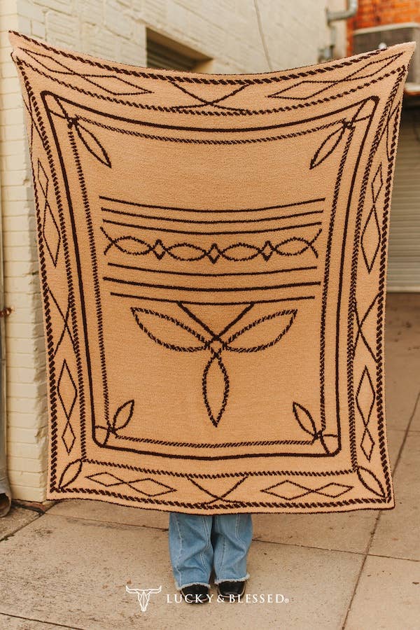 Brown Ivory Bootstitch Printed Microfiber Blanket