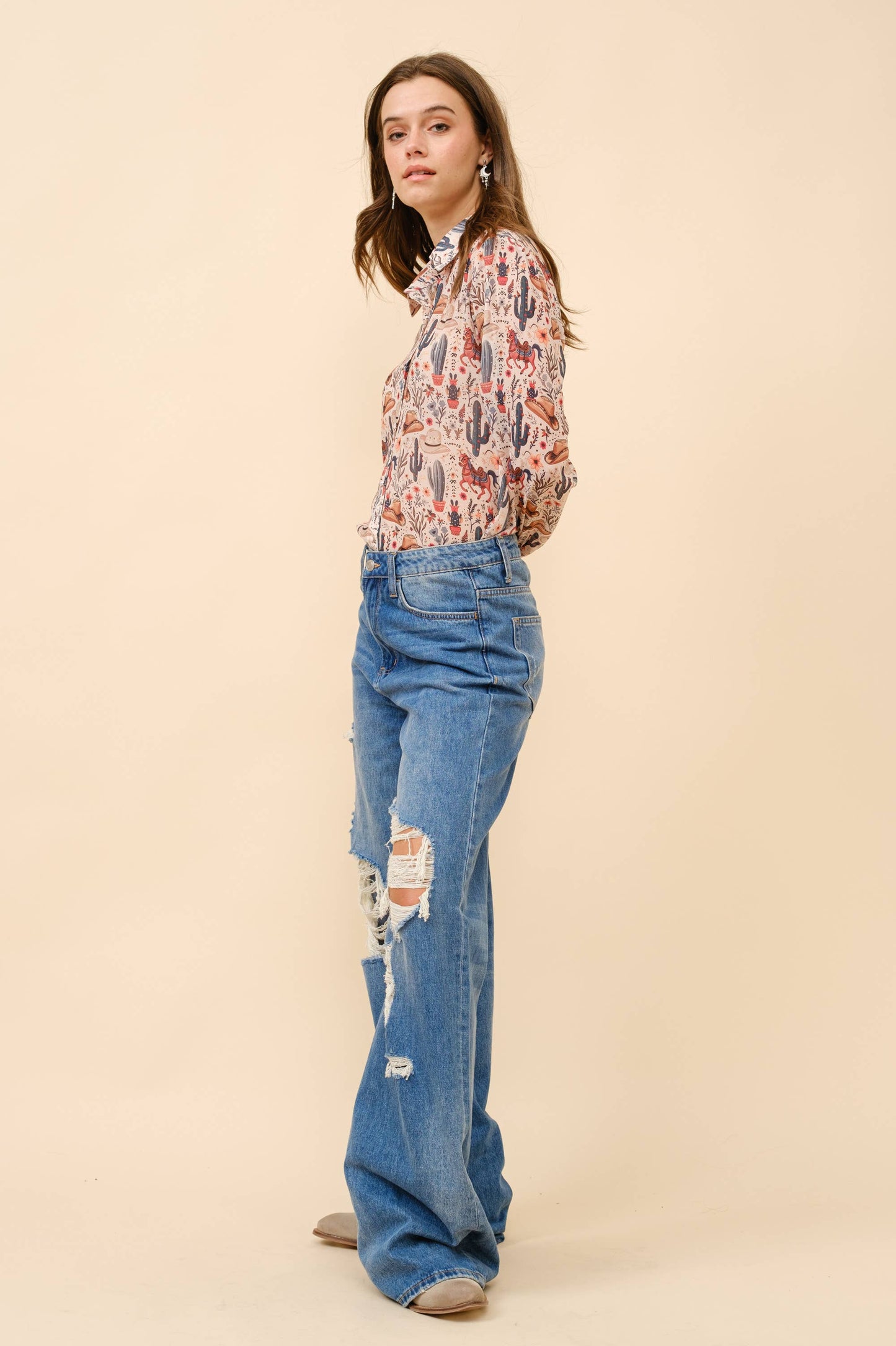 Cowgirl Flowers Chiffon Blouse