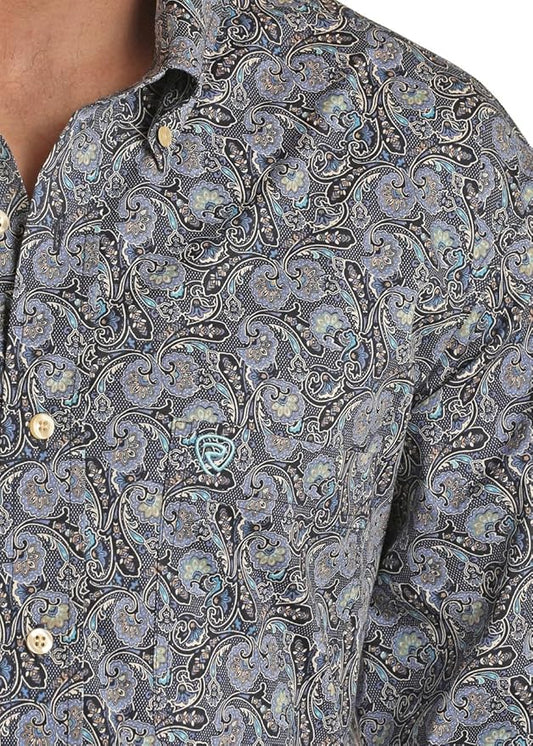Blue Paisley Long Sleeve Button Up