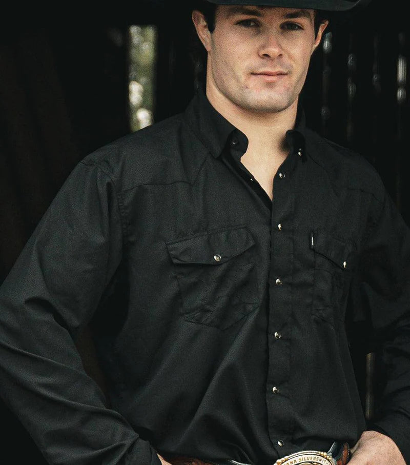 "SOL" BLACK MEN'S LONG SLEEVE PEARL SNAP SHIRT