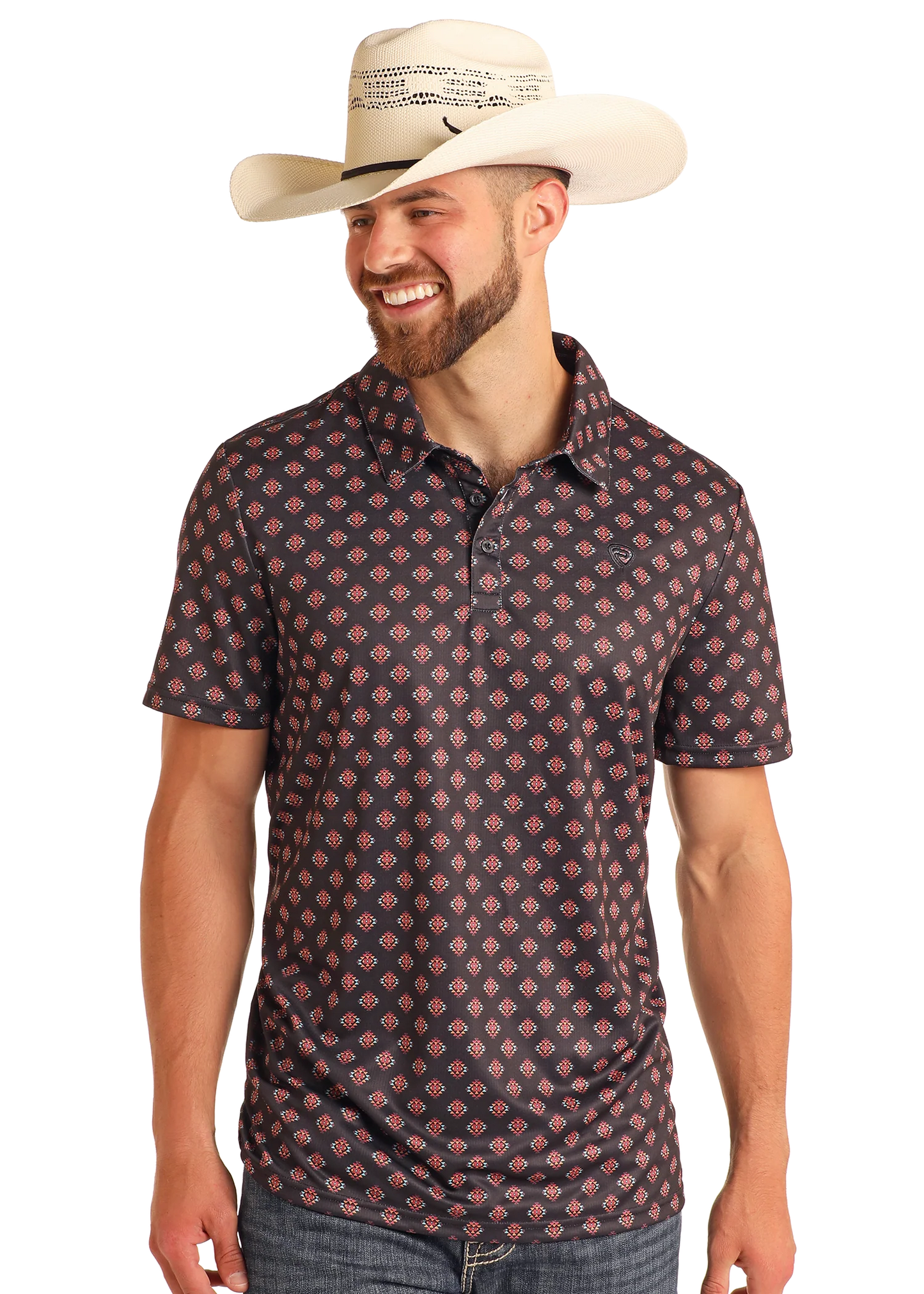 Rock & Roll Denim Men's Black Aztec Printed Polo