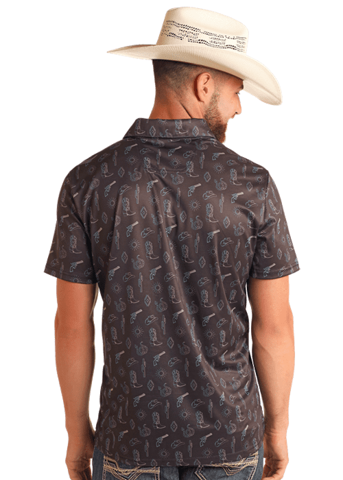 Rock & Roll Denim Men's Dark Brown Western Guns Printed Polo