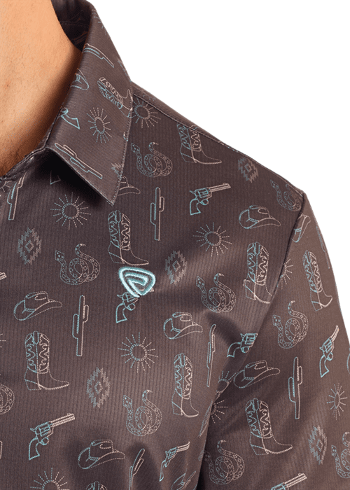 Rock & Roll Denim Men's Dark Brown Western Guns Printed Polo