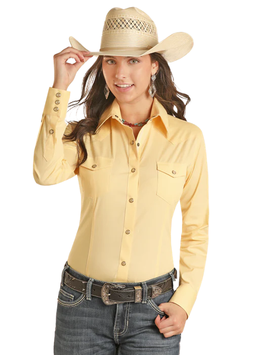 Panhandle Light Yellow Solid Long Sleeve Snap Shirt