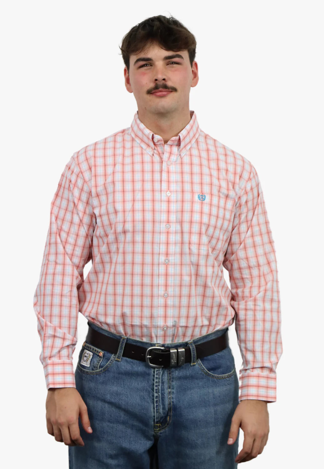 Panhandle Melon Plaid Long Sleeve Button-up Shirt