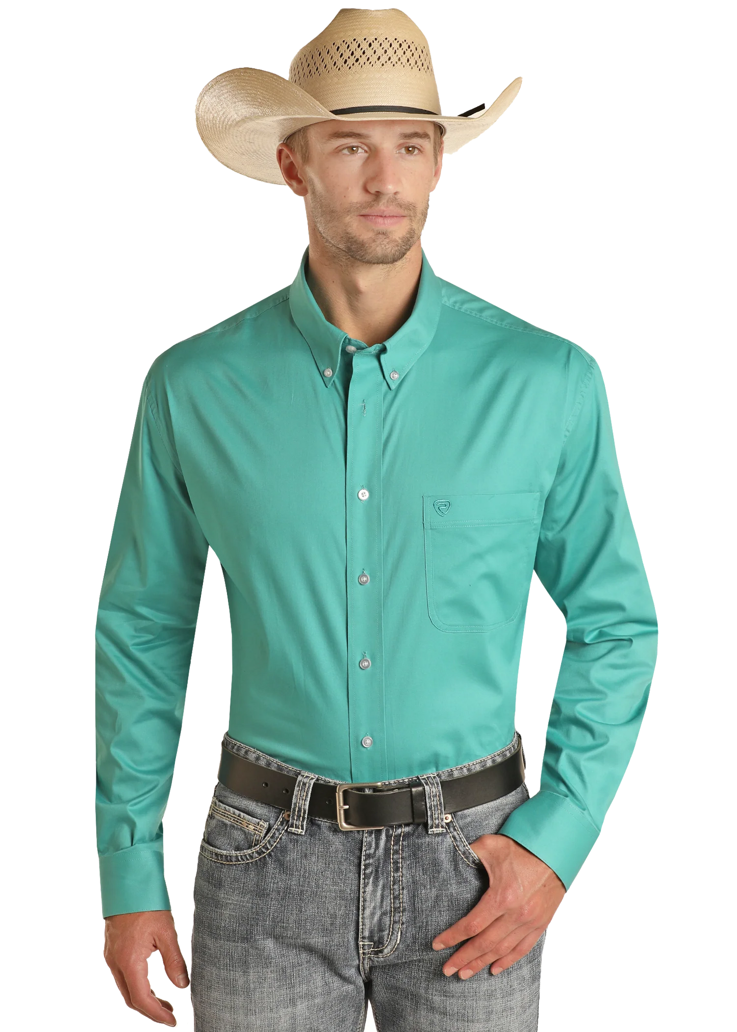 Rock & Roll Solid Teal Long Sleeve Button Up