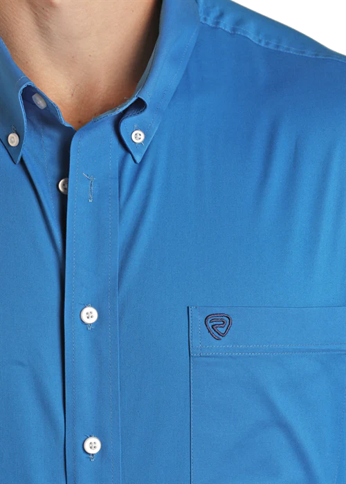 Rock & Roll Denim Solid Electric Blue Long Sleeve Button-up Shirt