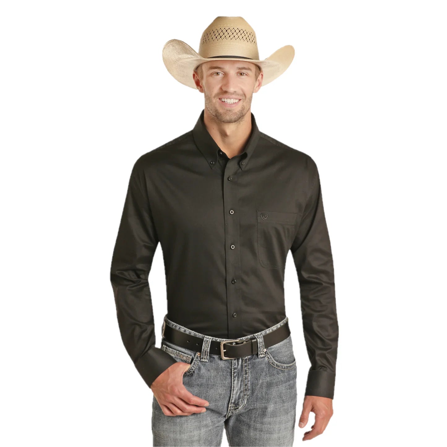 Rock & Roll Denim Solid Black Long Sleeve Button-up Shirt