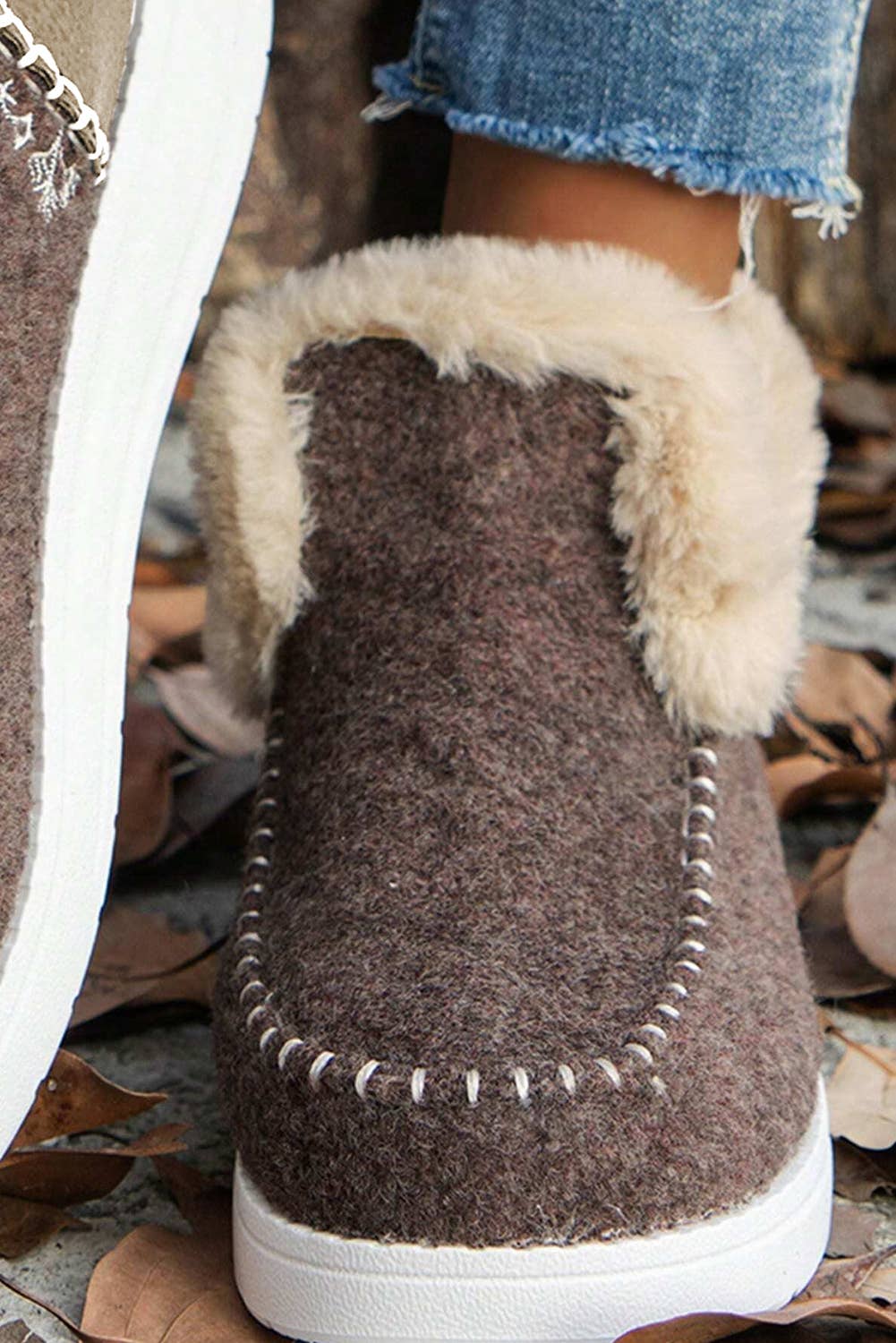 Patchwork Plush Lined Anklet Boots
