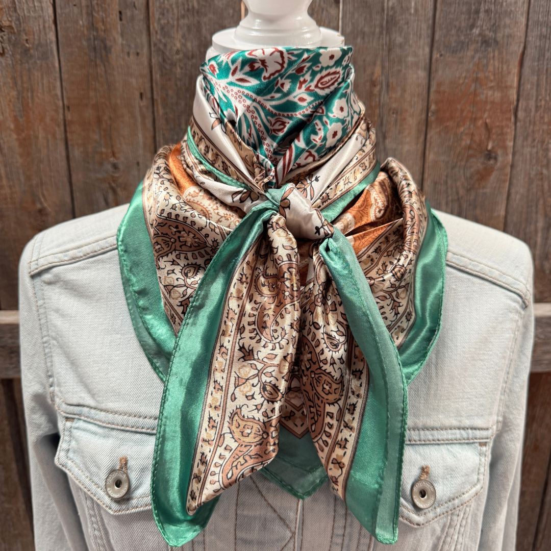 Wild Rag Teal, Brown and Tan Floral 35X35"