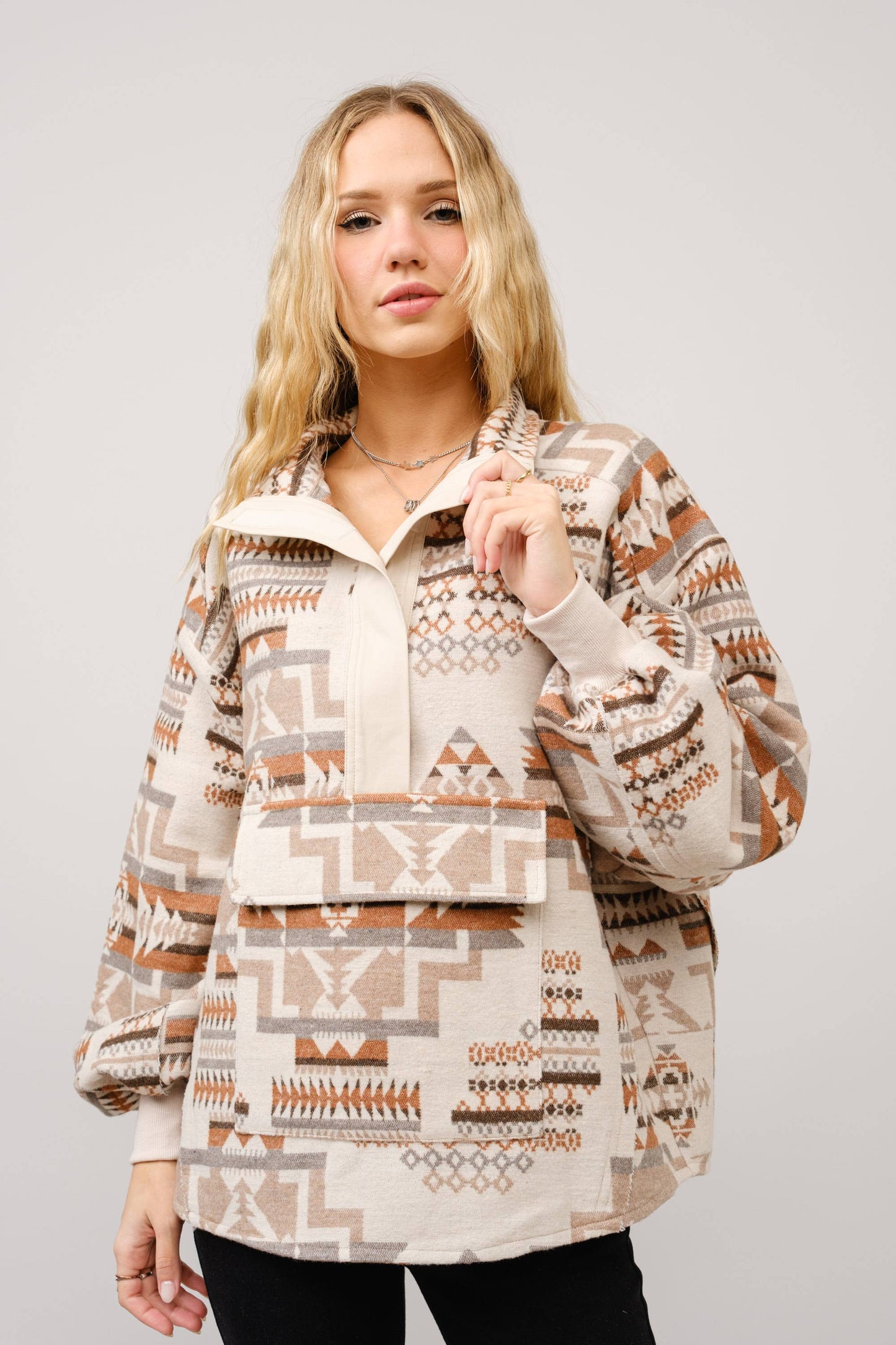 Aztec Jacquard Mock Neck Pullover