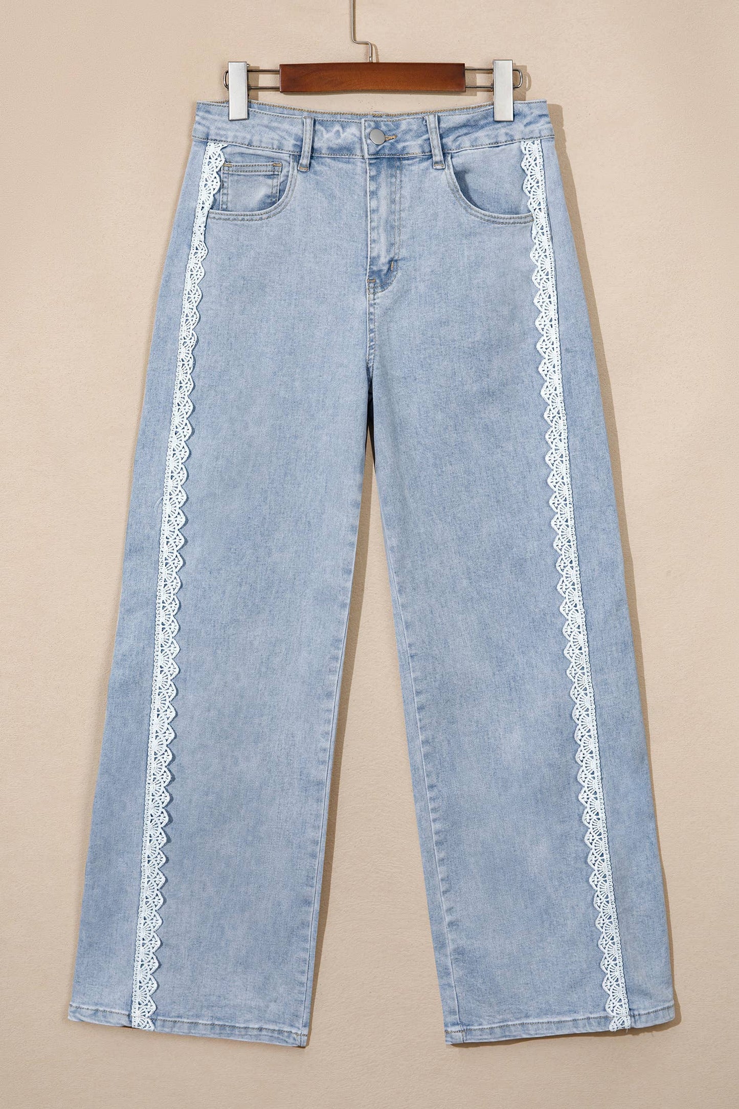 Fall 26 Lace Trim Casual Full-Length Regular Fit Jeans