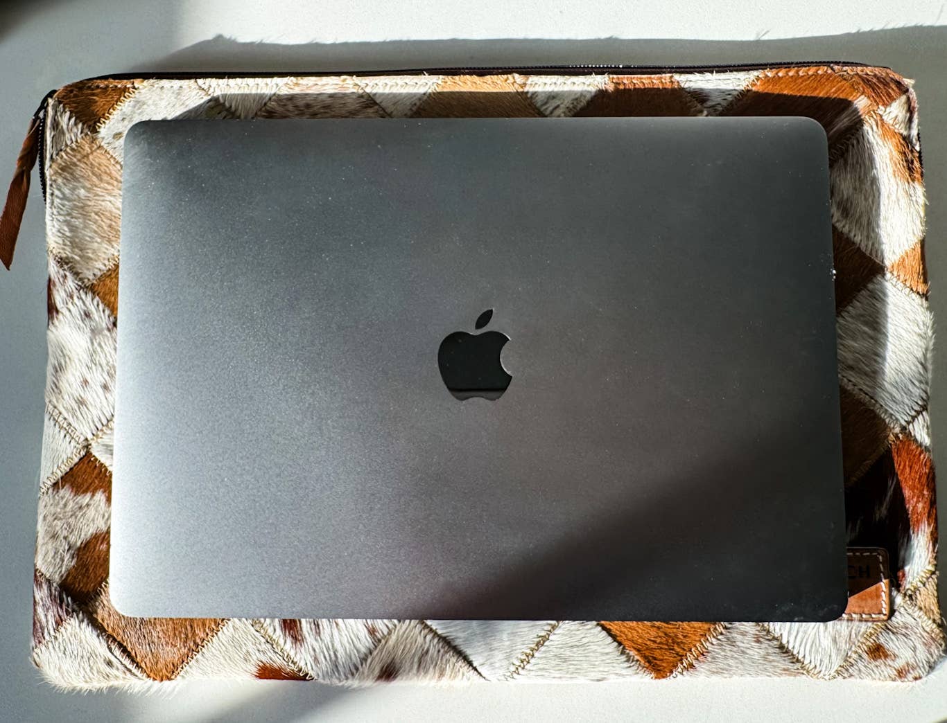 Laptop sleeve hair-on cowhide computer bag