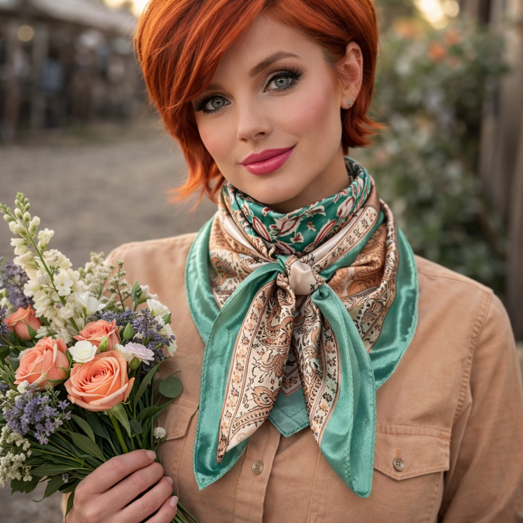 Wild Rag Teal, Brown and Tan Floral  35X35"