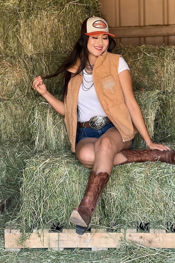 Lucky & Blessed Camel Boot Stitch Vest