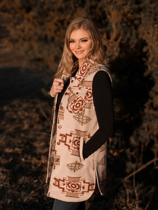 MontanaCo Long Cream Aztec Vest