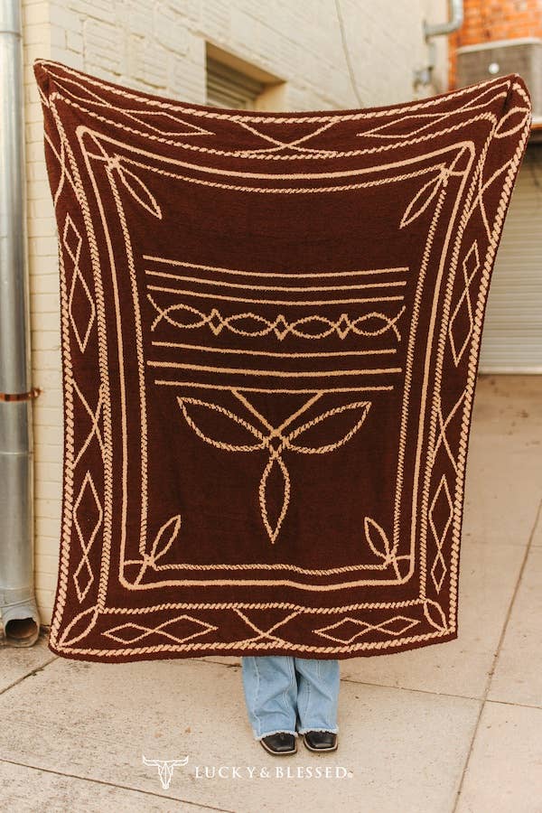 Brown Ivory Bootstitch Printed Microfiber Blanket