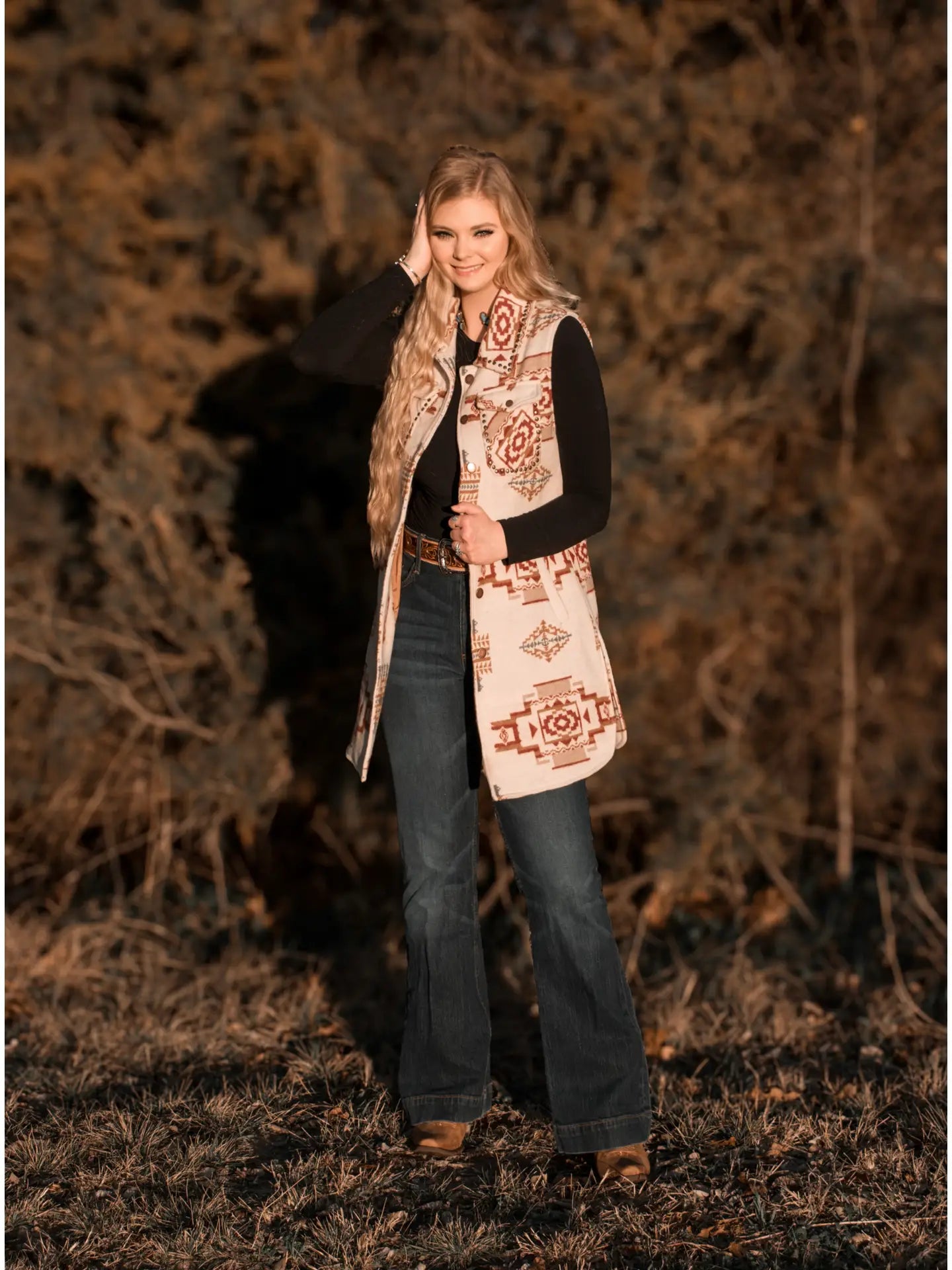 MontanaCo Long Cream Aztec Vest
