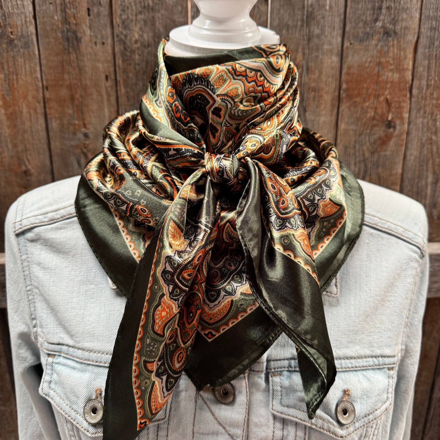 Wild Rag Olive Green and Orange Paisley 35X35"