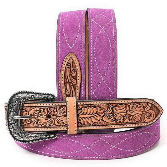Pink Genuine suede Western Belt