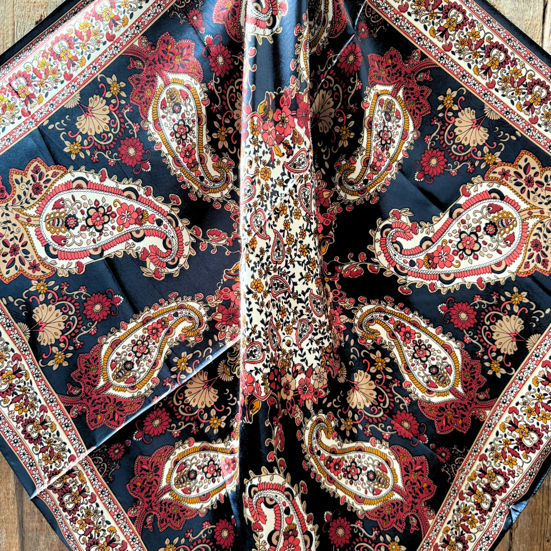 Wild Rag Navy and Burgundy Flowers and Paisley 35X35"
