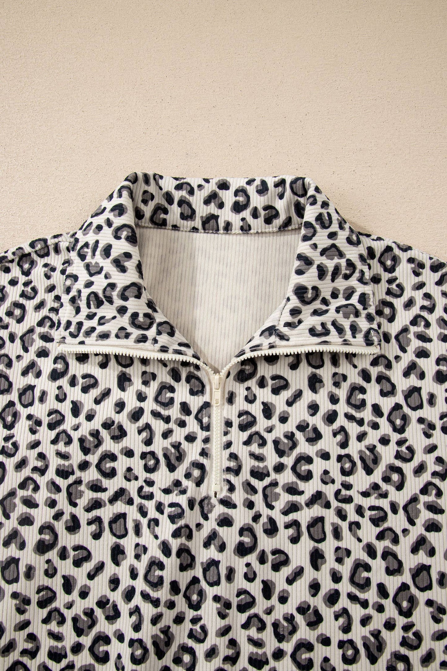 Leopard Quarter Zip Corduroy Sweatshirt