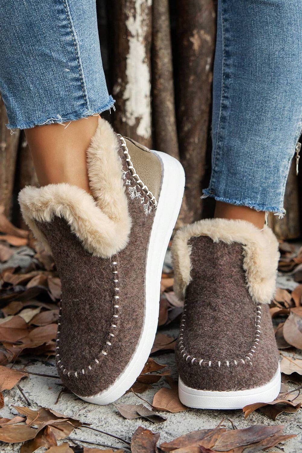 Patchwork Plush Lined Anklet Boots