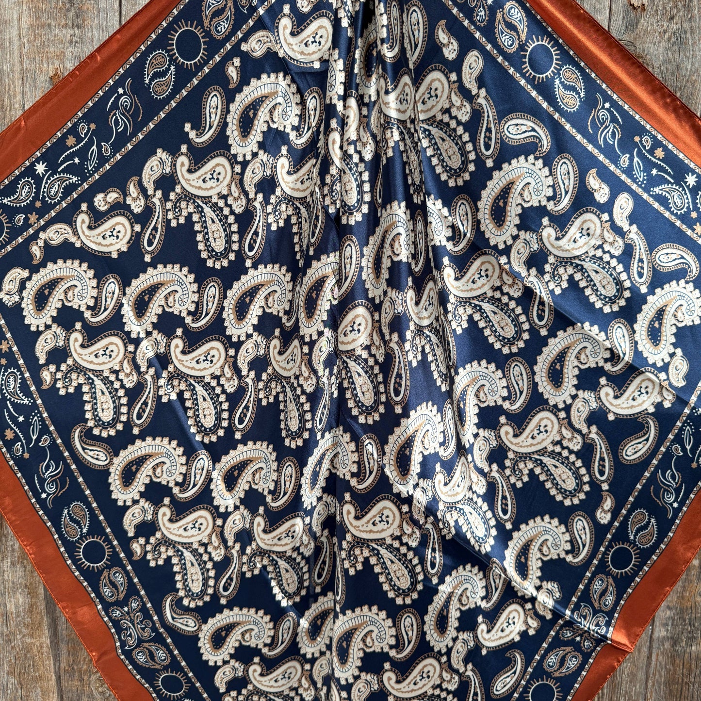 Wild Rag Navy and Rust Floral Paisley 35X35"