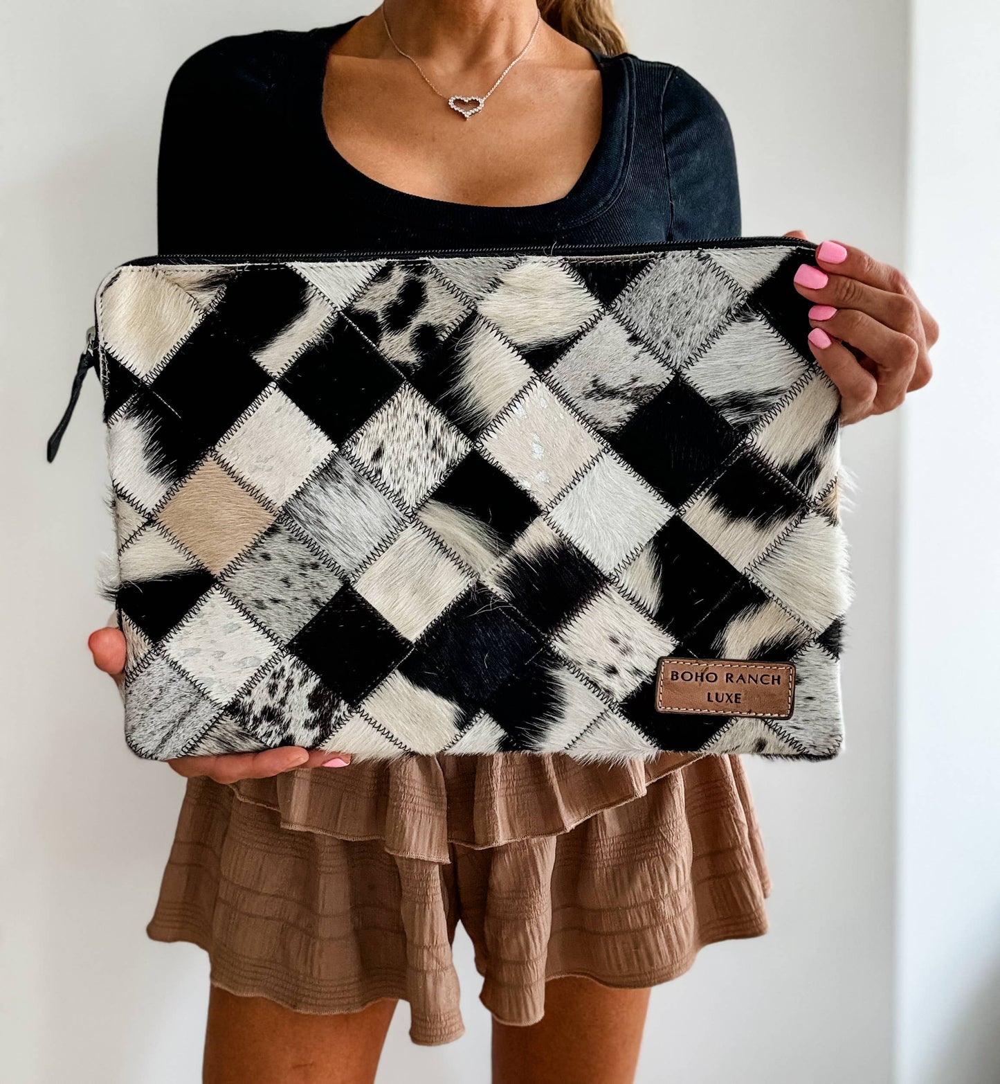 Laptop sleeve hair-on cowhide computer bag