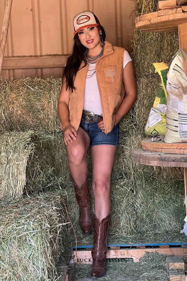Lucky & Blessed Camel Boot Stitch Vest