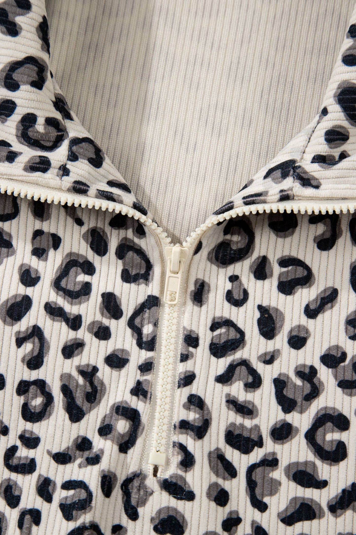 Leopard Quarter Zip Corduroy Sweatshirt