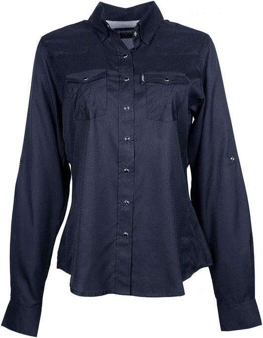 "SOL" LADIES NAVY LONG SLEEVE PEARL SNAP SHIRT