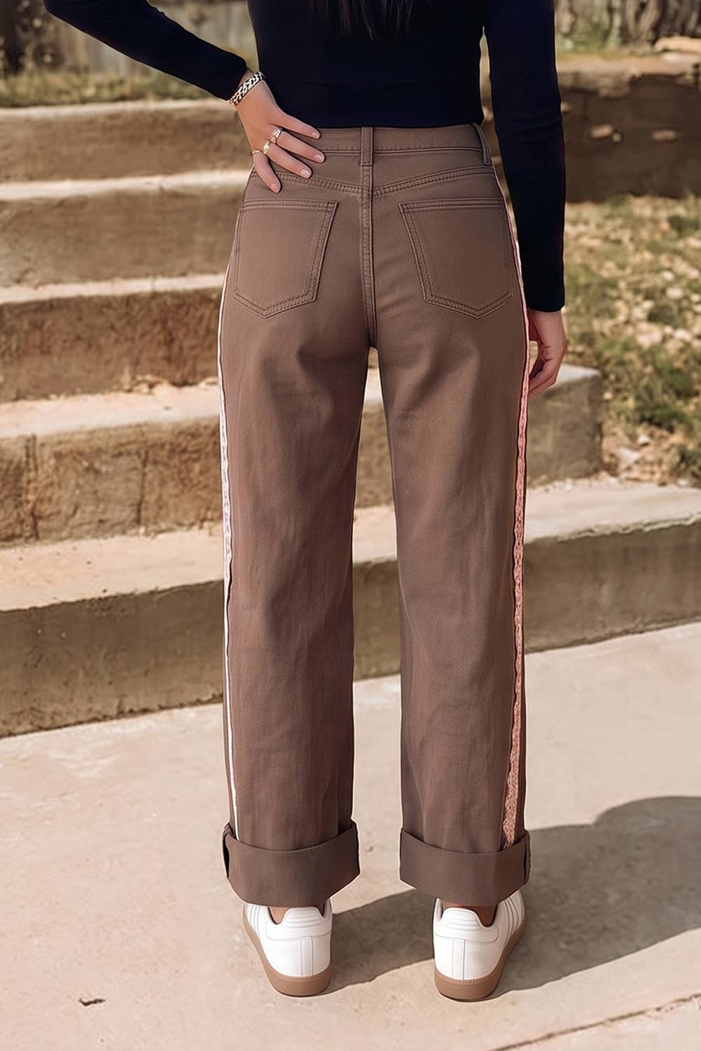 Fall 26 Lace Trim Casual Full-Length Regular Fit Jeans