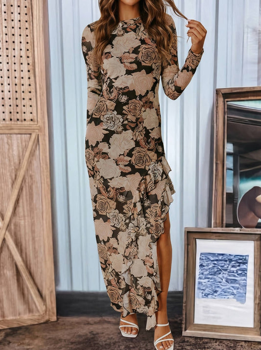 Fall in Love Asymmetrical Ruffle Maxi Dress
