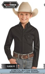 Rock & Roll Denim Boys Solid Black Long Sleeve Button Up