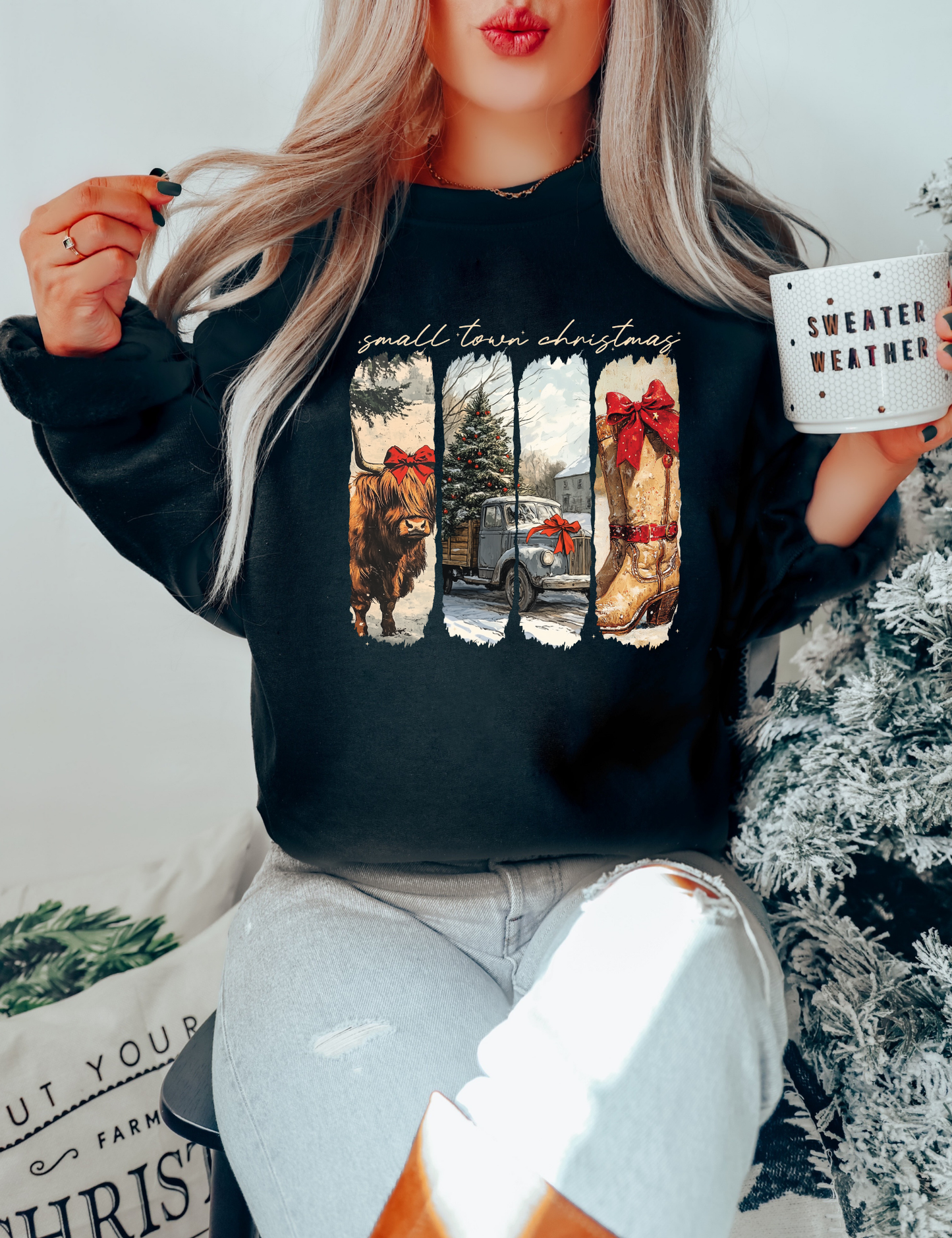 Small Town Christmas{Highland} Classic Crew Neck Sweater