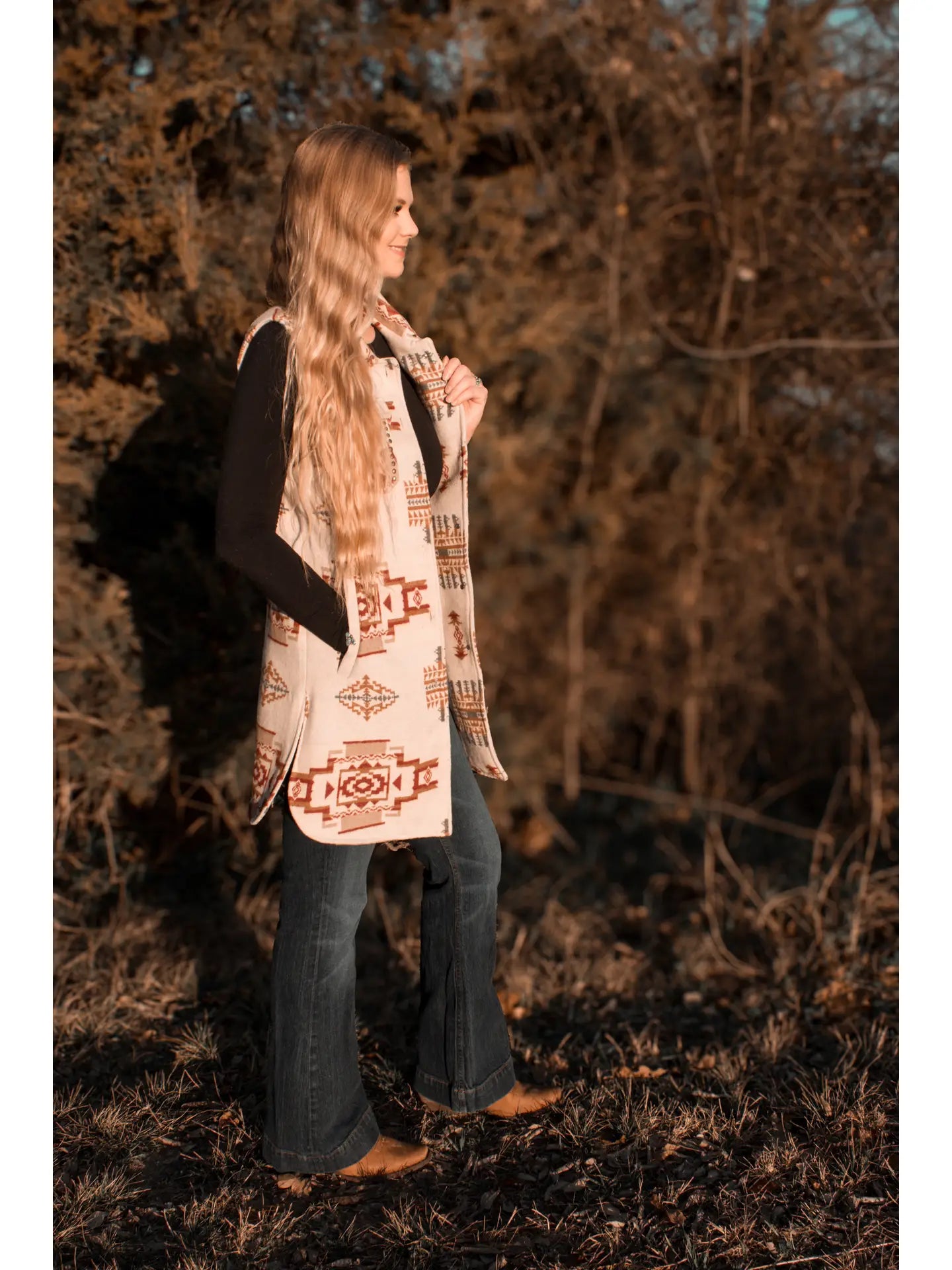 MontanaCo Long Cream Aztec Vest