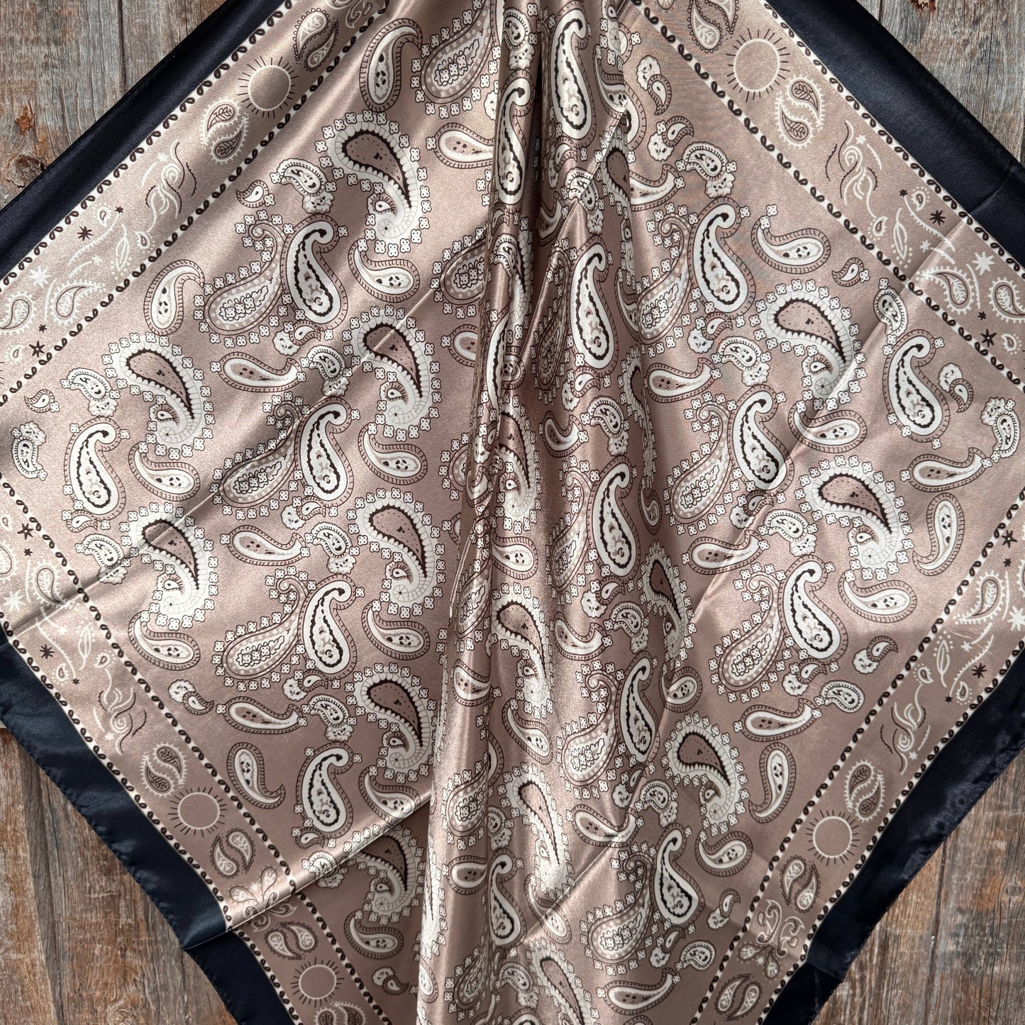 Wild Rag Black and Tan Floral Paisley 35X35"