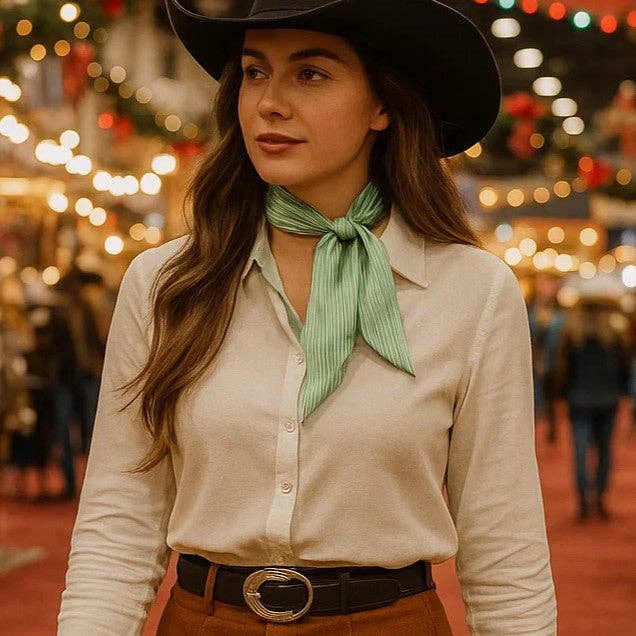 Green and White Western Skinny Mini Wild Rag