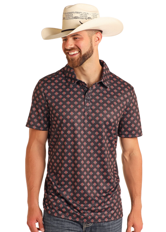 Rock & Roll Denim Men's Black Aztec Printed Polo