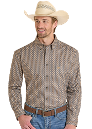 Panhandle Brown Geo Long Sleeve Button-up Shirt