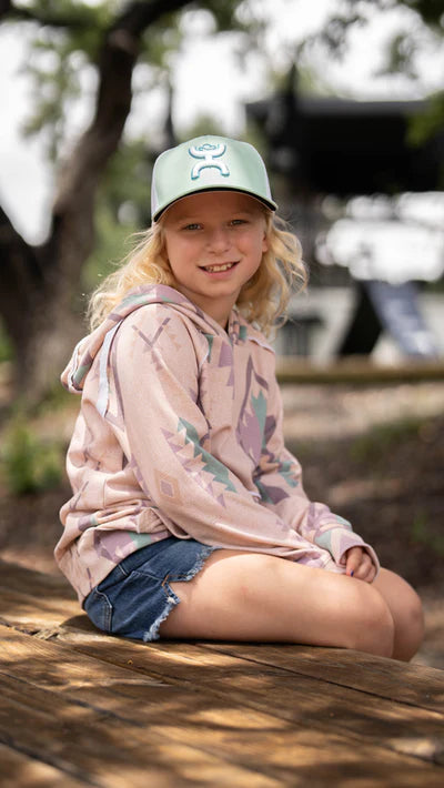 Hooey YOUTH "PLAYA" TAUPE PINK W/AZTEC PATTERN HOODY