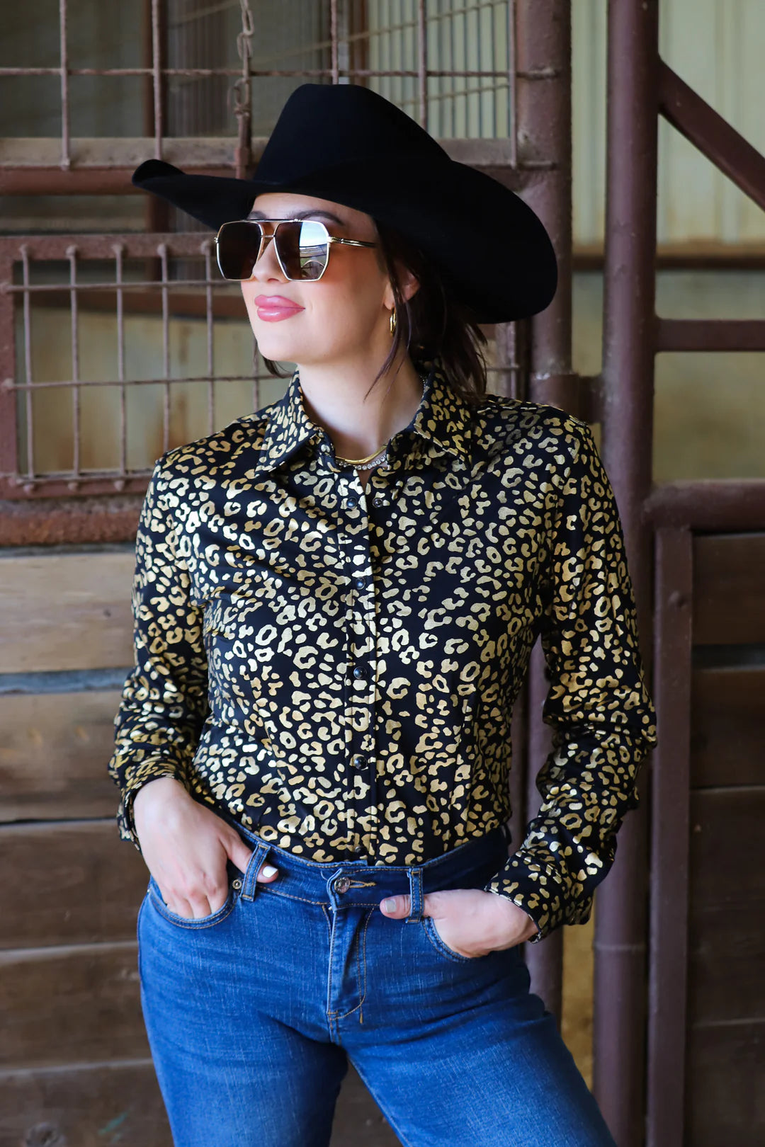 Ranch Dress'n GOLD LEOPARD PERFORMANCE SHOW SHIRT(ADULT)