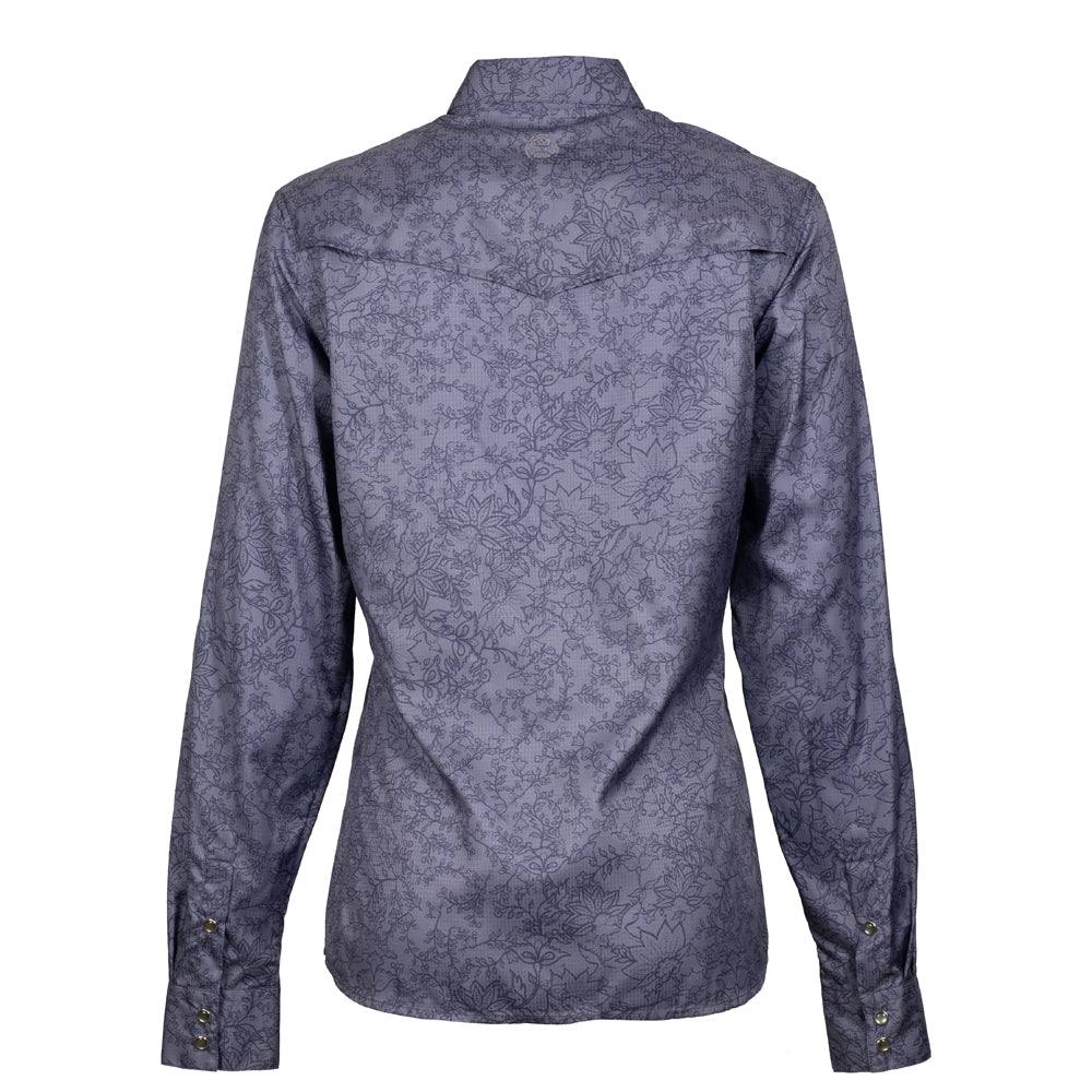 “Sol” Ladies Violet Western Floral Pattern All Over Long Sleeve Pearl Snap