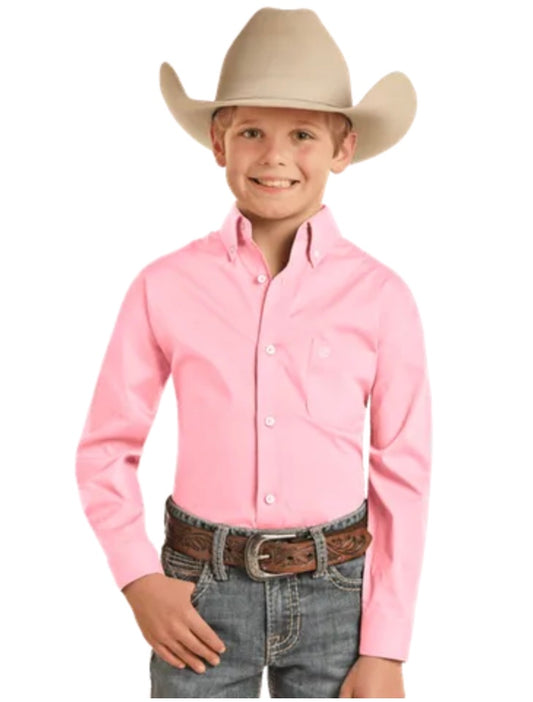 Rock & Roll Denim Boys Solid Pink Button-up Shirt