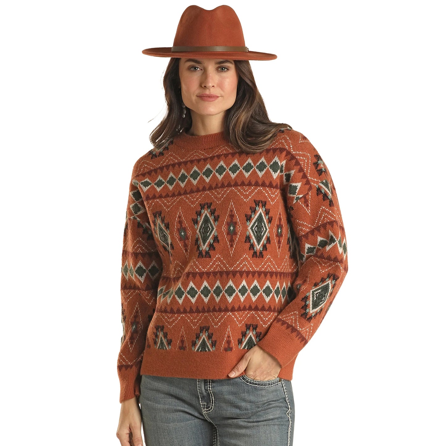 Panhandle Women's Rust Aztec Sweater